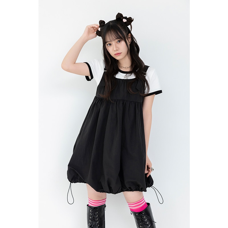 【PINK★BOOTS】バルーンミニワンピース(ブラック)
